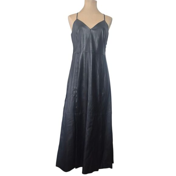 Banana Republic Factory Black Vegan Leather Midi Dress Gothic Formal Size 6 - Picture 2 of 5